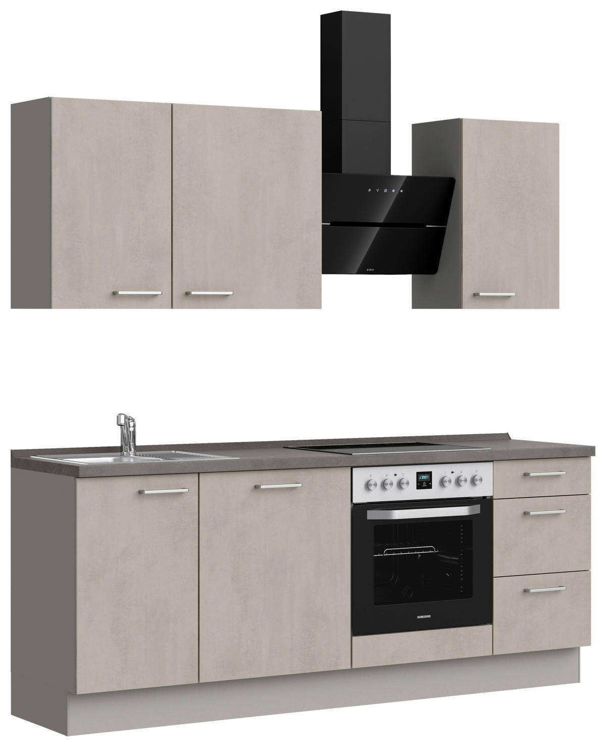 KÜCHENBLOCK Riva 210 cm  in Grau, Schieferfarben  - Schieferfarben/Edelstahlfarben, MODERN, Holzwerkstoff/Metall (210cm) - Nobilia
