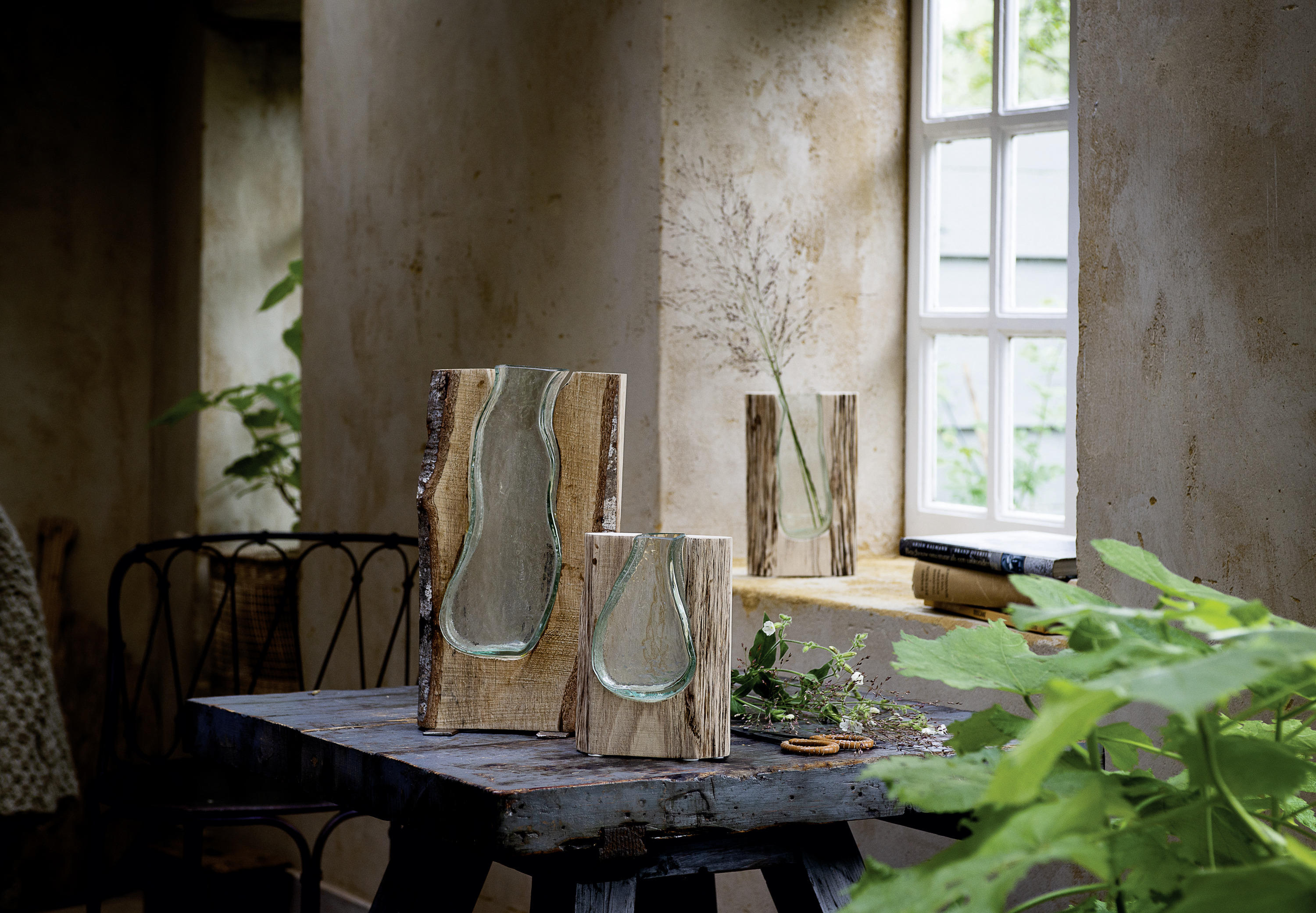 VASE 26 cm  - Klar/Braun, Natur, Glas/Holz (16/26/9cm) - Leonardo