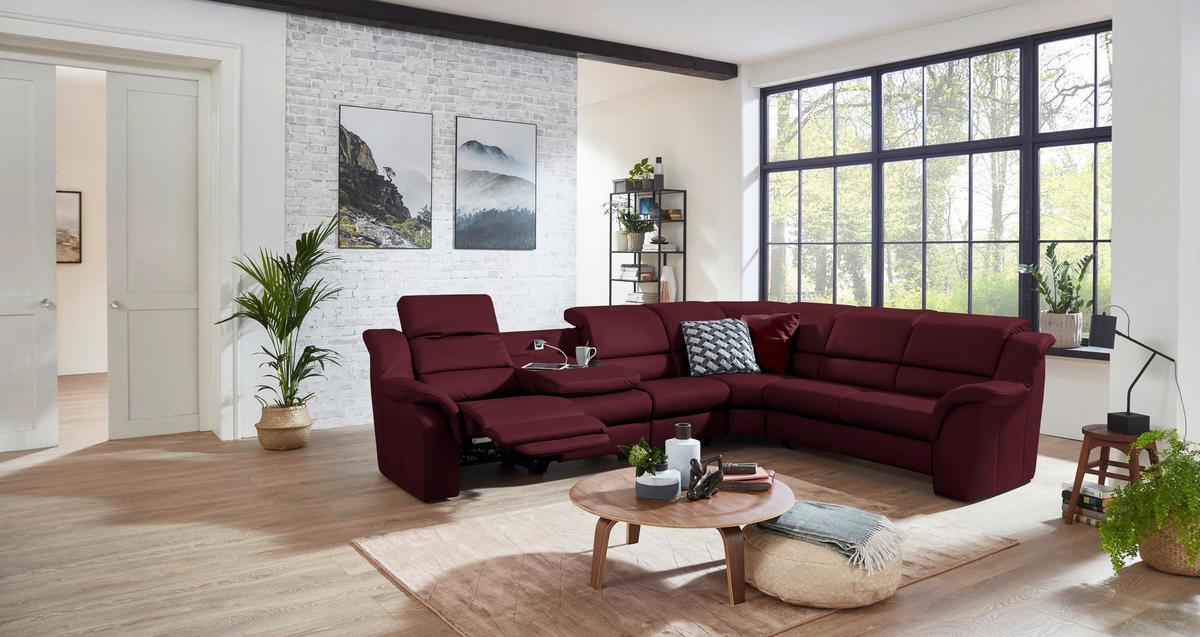 ECKSOFA  in Echtleder Weinrot  324/260 cm  - Chromfarben/Weinrot, KONVENTIONELL, Leder/Kunststoff (324/260cm) - Cantus