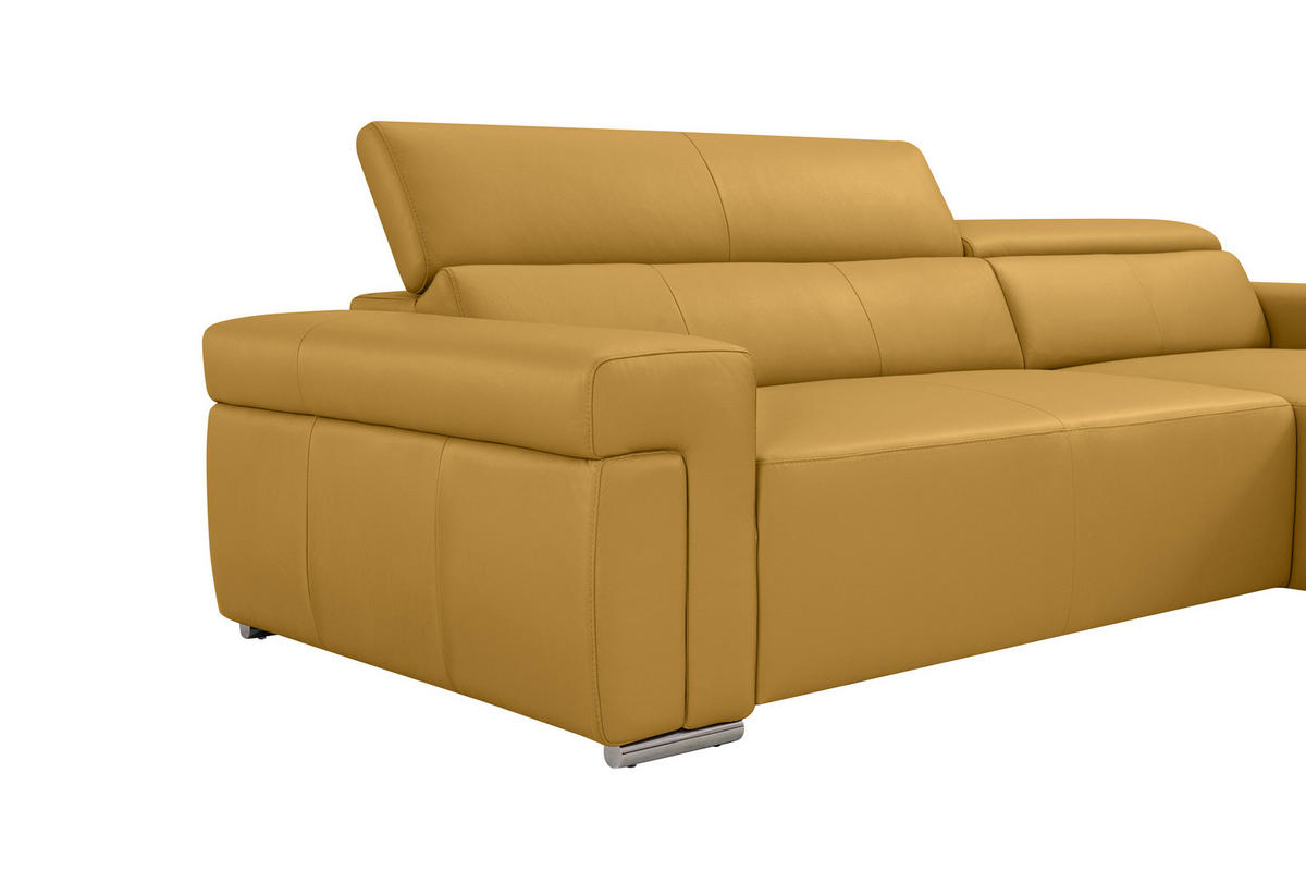 Ecksofa inkl. Funktion DUA Senfgelb Echtleder  - Chromfarben/Senfgelb, Design, Leder/Metall (293/170cm) - Novel