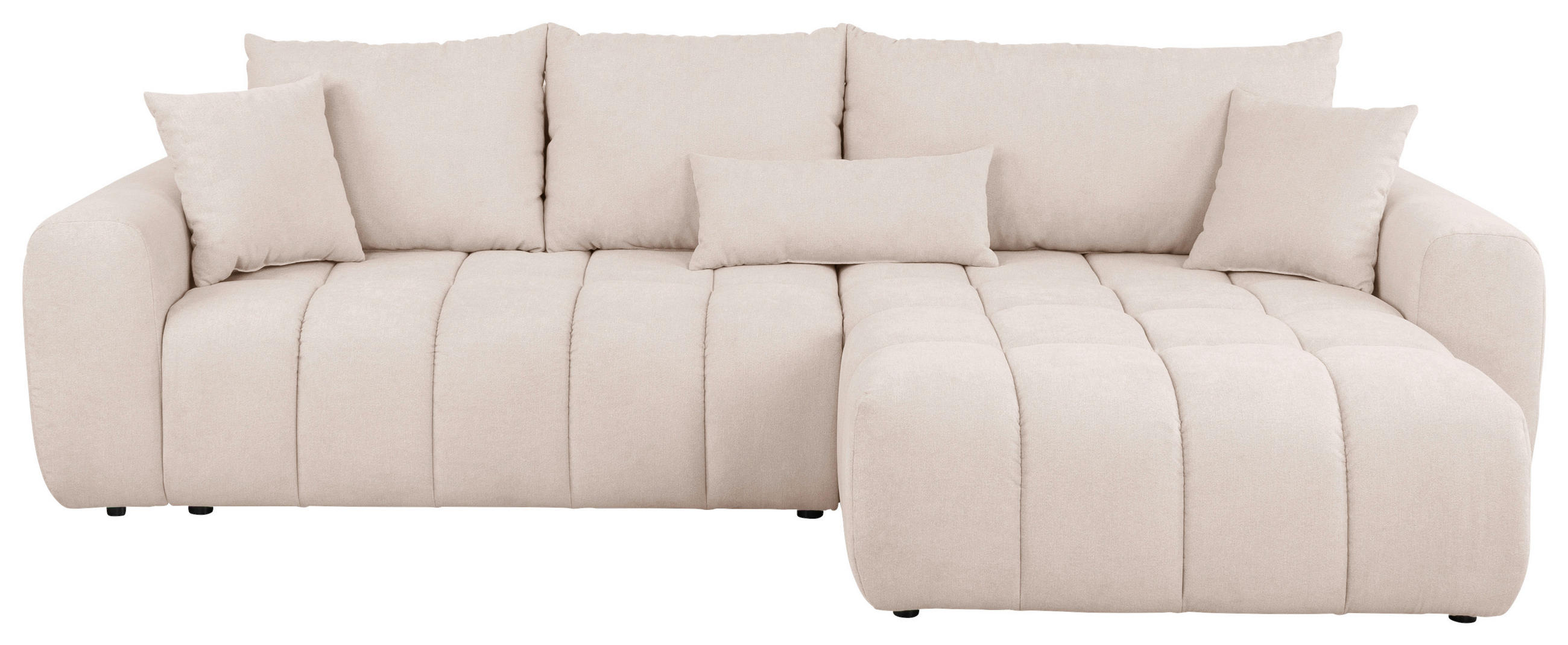 ECKSOFA Creme Velours Rückenkissen, Bettkasten, Schlaffunktion, Rücken echt, Liegefläche im Originalstoff  - Creme/Schwarz, KONVENTIONELL, Kunststoff/Textil (298/168cm) - Carryhome