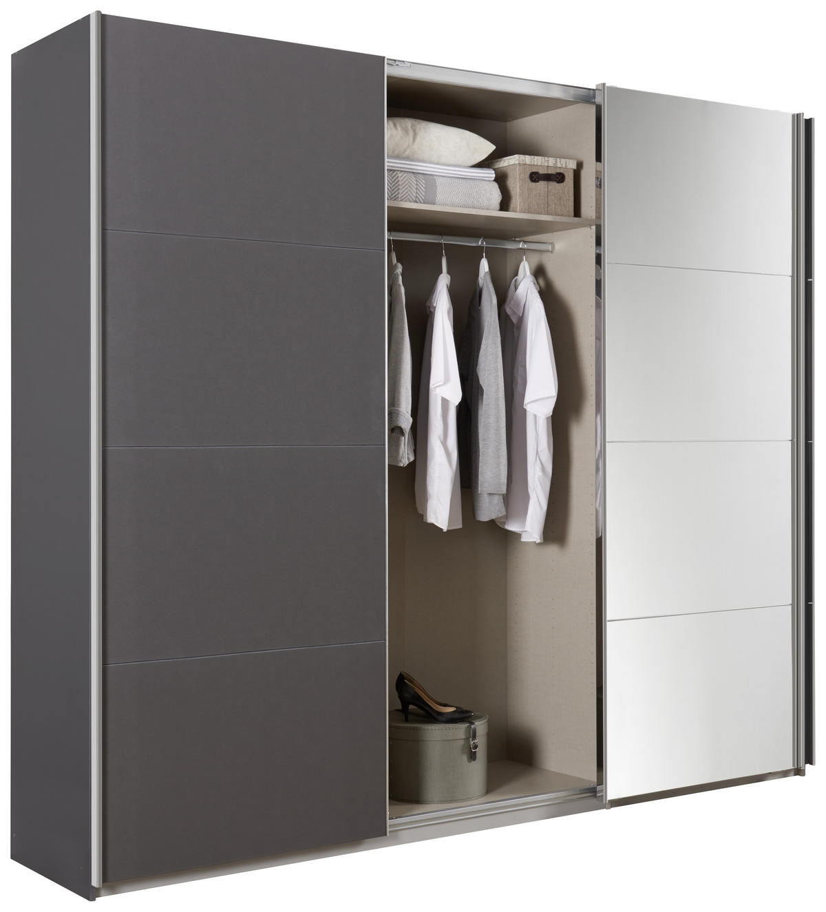  SCHWEBETÜRENSCHRANK 270/230/62 cm 3-türig  - Chromfarben/Dunkelgrau, Design, Glas/Holzwerkstoff (270/230/62cm) - Xora