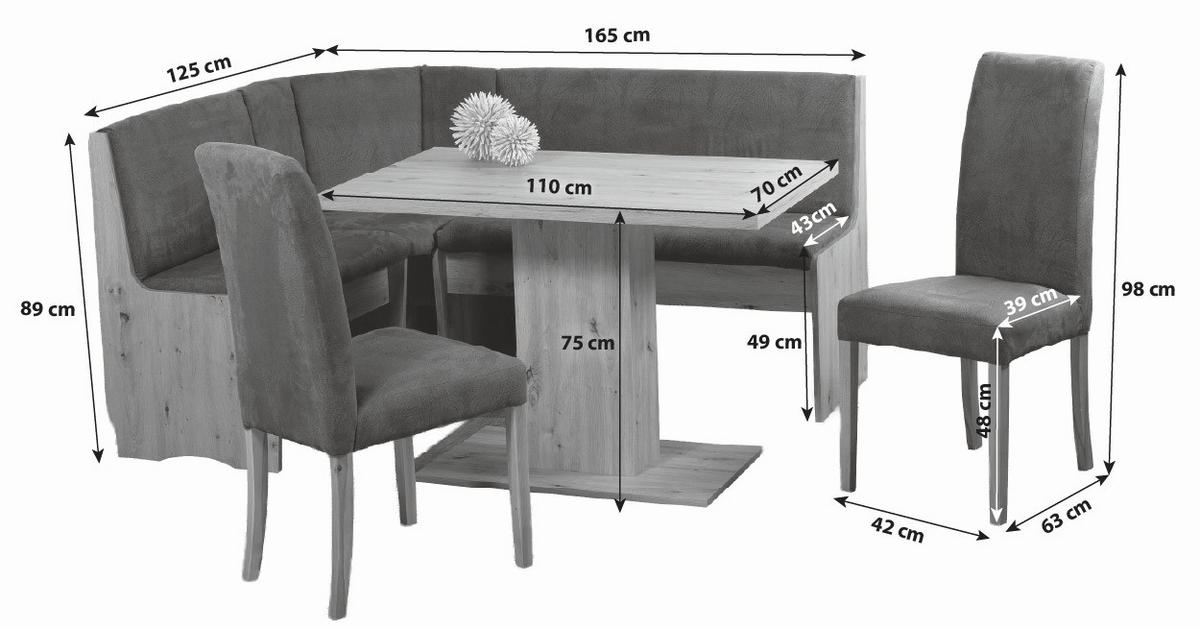 ECKBANKGRUPPE Mikrofaser Grau, Eiche Artisan  - Eiche Artisan/Grau, KONVENTIONELL, Holz/Textil (165/89/125cm) - P & B