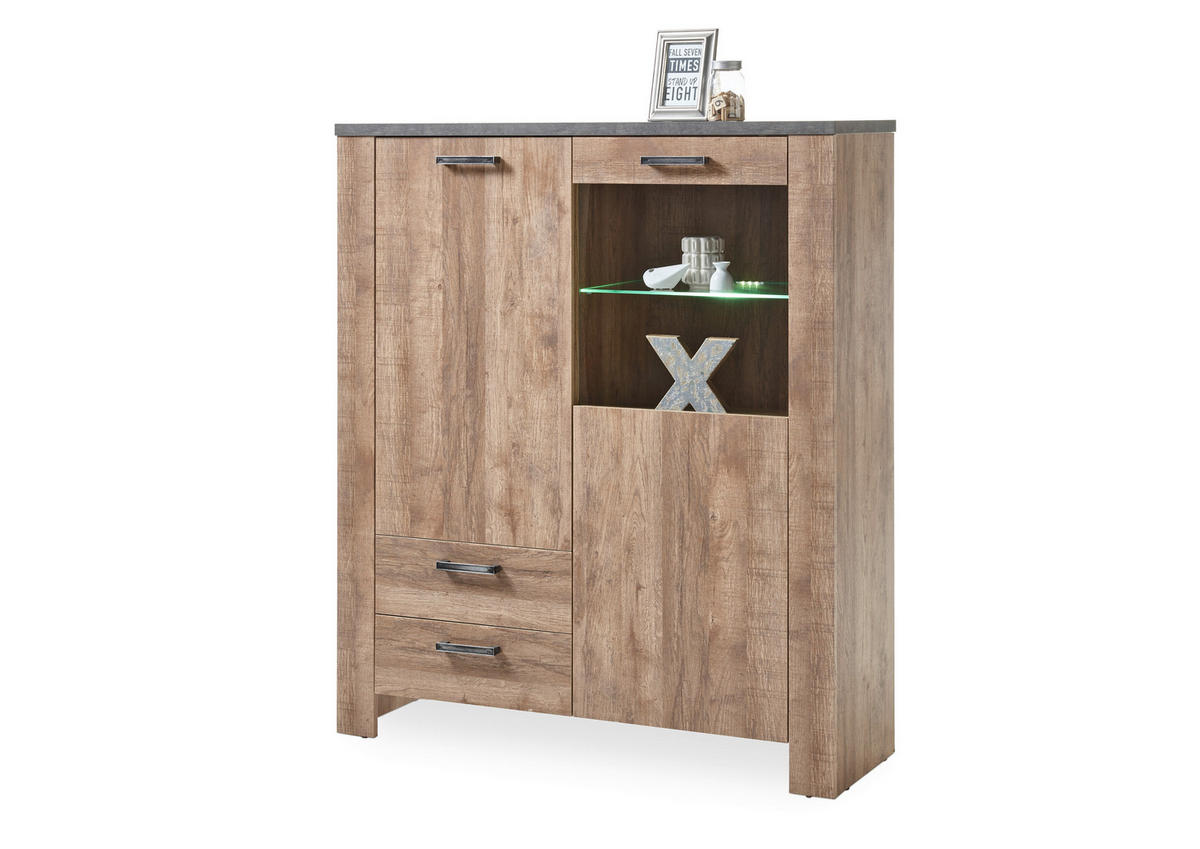 KOMMODE  in 122/140/45 cm  - Eichefarben/Anthrazit, Basics, Glas/Holzwerkstoff (122/140/45cm) - MID.YOU