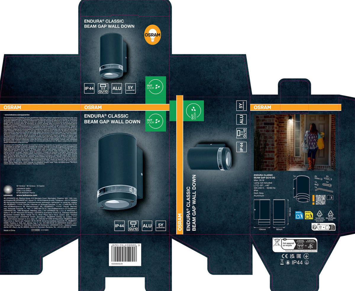 AUßENLEUCHTE 10,4/9,2/16,3 cm   - Dunkelgrau, Basics, Glas/Metall (10,4/9,2/16,3cm) - Osram