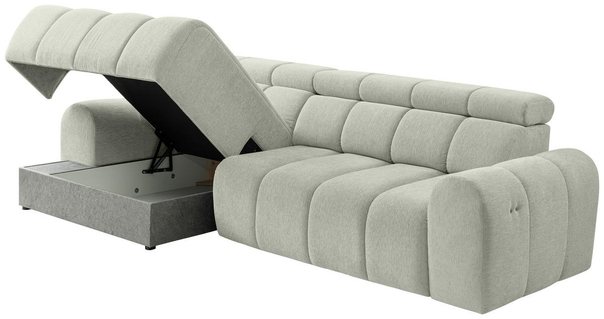 ECKSOFA Naturfarben Chenille Bettkasten, Rücken echt, Relaxfunktion, Kopfteilverstellung  - Schwarz/Naturfarben, Design, Kunststoff/Textil (152/290cm) - Stylife