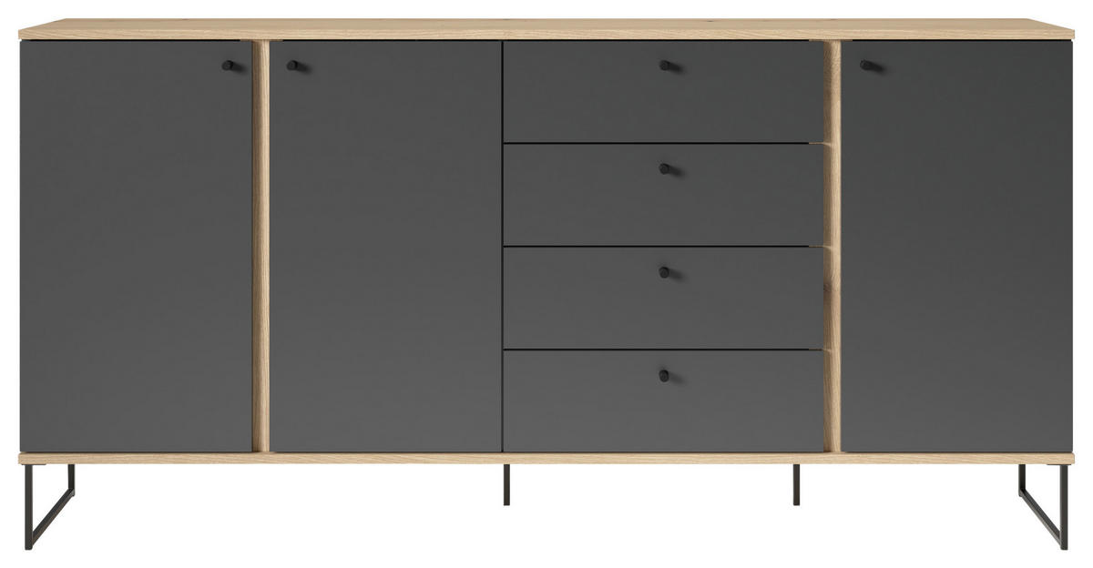 COMODĂ CU UșI 180/89/38 cm  - culoare lemn stejar/antracit, Basics, plastic/metal (180/89/38cm) - Xora