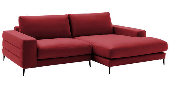 ECKSOFA  in Velours Rot Rücken echt  253/177 cm  - Rot/Schwarz, Design, Textil/Metall (253/177cm) - Dieter Knoll