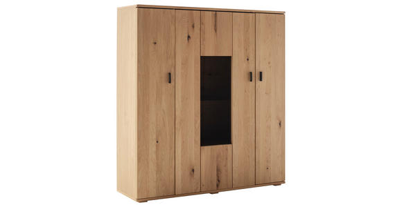 HIGHBOARD Braun, Schwarz, Eichefarben  130/141/37 cm  - Eichefarben/Schwarz, Natur, Glas/Holz (130/141/37cm) - Hom`in