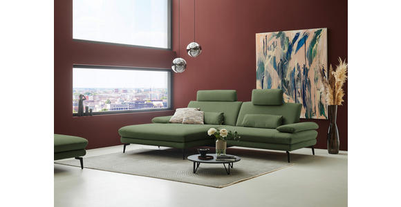 ECKSOFA  in Chenille, Flachgewebe Grün Rücken echt  180/284 cm  - Schwarz/Grün, Design, Textil/Metall (180/284cm) - Dieter Knoll