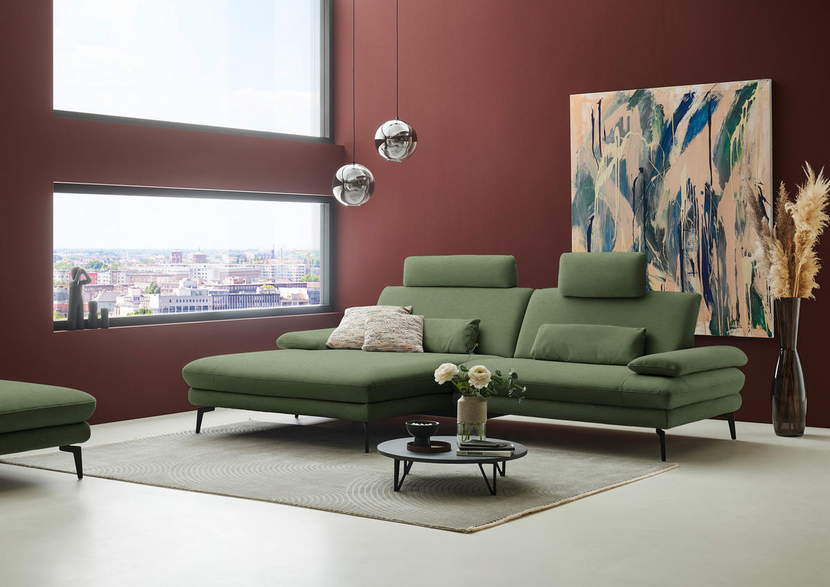 ECKSOFA Chenille, Flachgewebe Grün  - Schwarz/Grün, Design, Textil/Metall (180/284cm) - Dieter Knoll