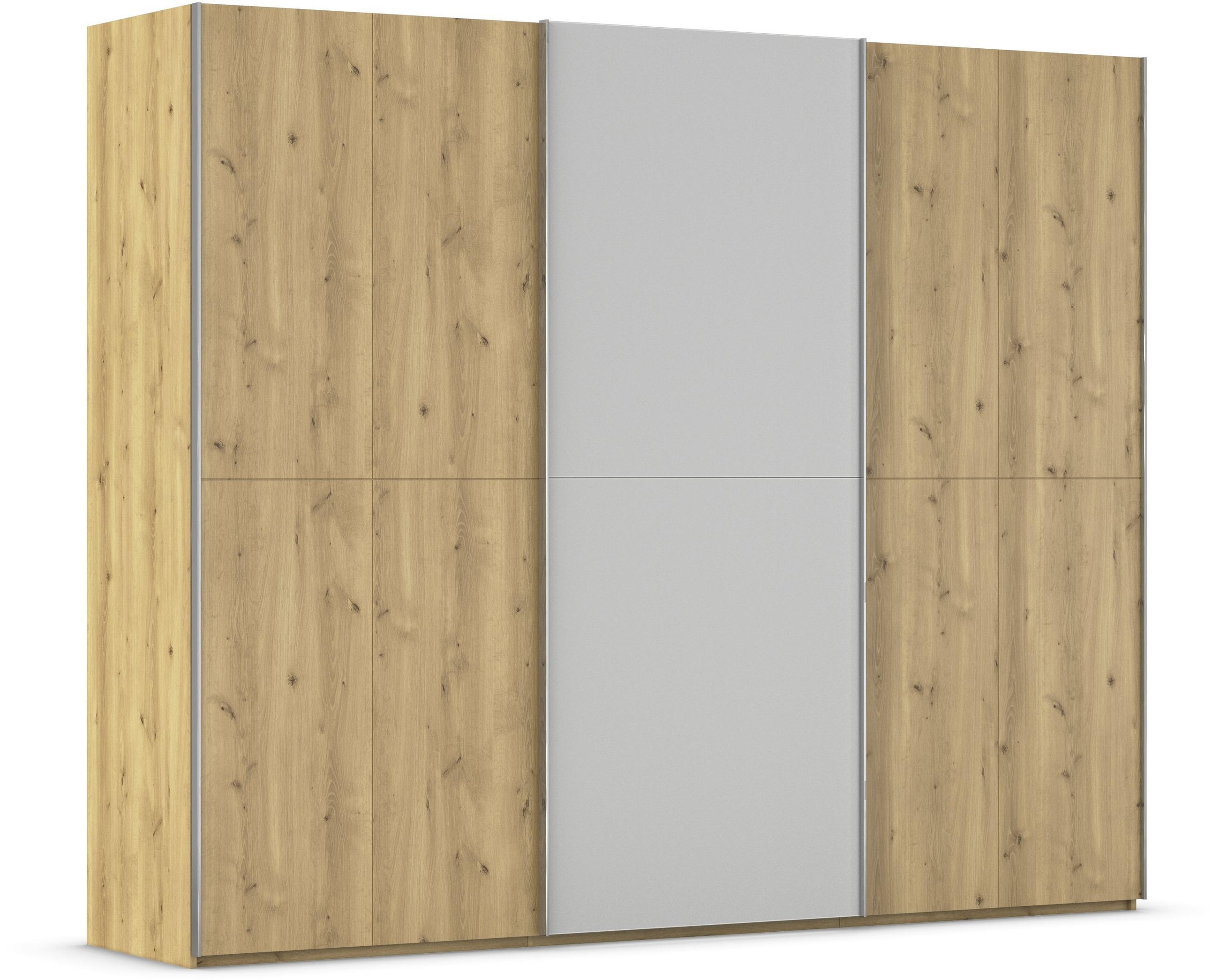 SCHWEBETÜRENSCHRANK 270/223/68 cm 3-türig Eichefarben, Chromfarben, Hellgrau  - Chromfarben/Eichefarben, Design, Glas/Holz (270/223/68cm) - Novel
