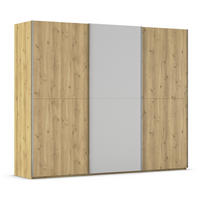 SCHWEBETÜRENSCHRANK 270/223/68 cm 3-türig Eichefarben, Chromfarben, Hellgrau  - Chromfarben/Eichefarben, Design, Glas/Holz (270/223/68cm) - Novel