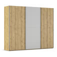 SCHWEBETÜRENSCHRANK 270/223/68 cm 3-türig Eichefarben, Chromfarben, Hellgrau  - Chromfarben/Eichefarben, Design, Glas/Holz (270/223/68cm) - Novel