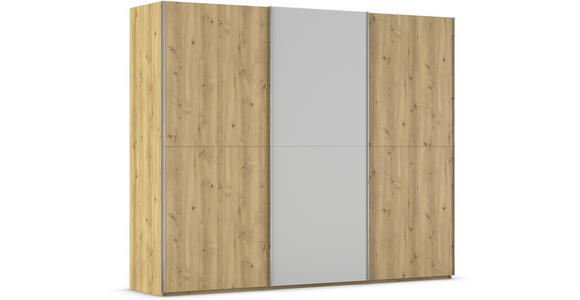 SCHWEBETÜRENSCHRANK 270/223/68 cm 3-türig Eichefarben, Chromfarben, Hellgrau  - Chromfarben/Eichefarben, Design, Glas/Holz (270/223/68cm) - Novel
