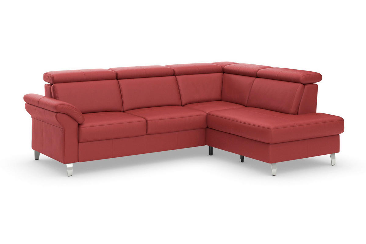 ECKSOFA 245/194 cm ARNGAST E in Mikrofaser Kombination Echtleder/Stoff Rot Bettkasten, Kopfteilverstellung  245/194 cm  - Chromfarben/Rot, Basics, Leder/Textil (245/194cm) - Sit & More