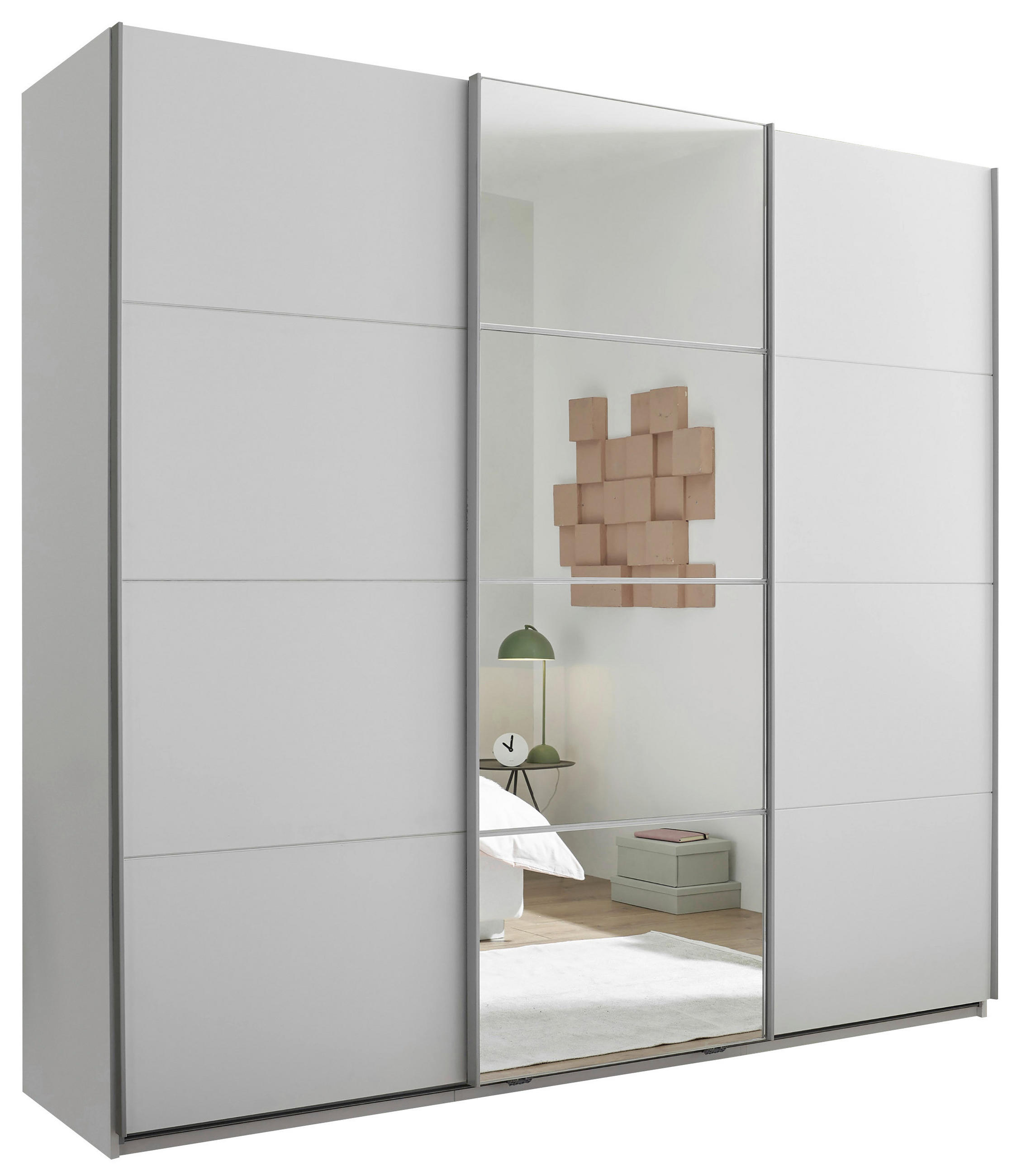 OMARA Z DRSNIMI VRATI, bela  - bela/barve aluminija, Konvencionalno, kovina/steklo (215/204/63cm) - Hom`in