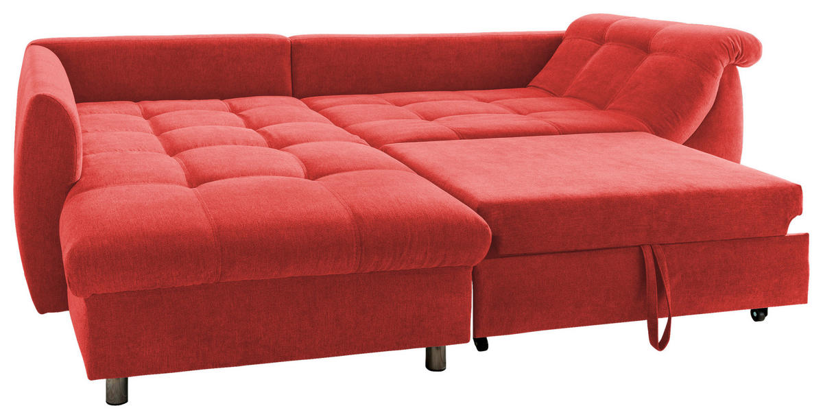 ECKSOFA Rot Mikrofaser  - Chromfarben/Rot, Design, Kunststoff/Textil (190/250cm) - Livetastic