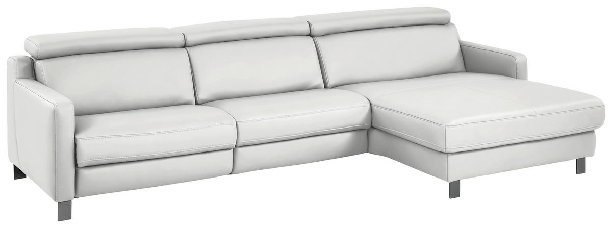 ECKSOFA in Echtleder Hellgrau  - Hellgrau/Schwarz, Design, Leder/Metall (291/176cm) - Valdera