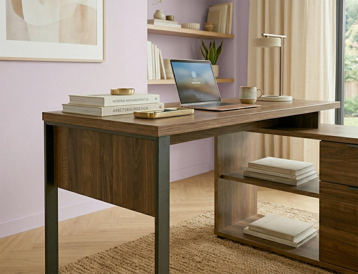 ECKSCHREIBTISCH 140/76/100 cm Walnussfarben Stauraum, seitenverkehrt montierbar, in verschiedenen Holz-Dekoren erhältlich  - Eichefarben/Anthrazit, LIFESTYLE, Holzwerkstoff/Metall (140/76/100cm) - MID.YOU