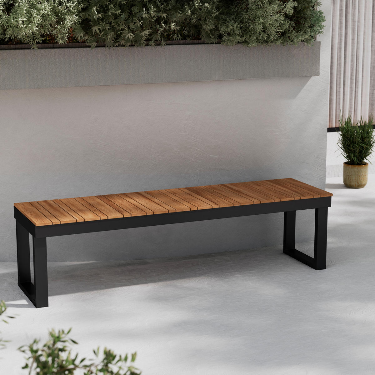 GARTENBANK 160/45/46 cm  in Schwarz, Teakfarben  - Schwarz/Teakfarben, MODERN, Holz/Metall (160/45/46cm) - Ambia Garden