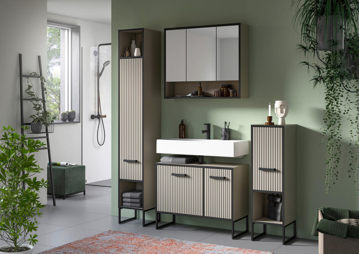 BADEZIMMER 3-teilig  in 110 cm  - Kaschmir/Schwarz, MODERN, Holzwerkstoff/Metall (110cm) - MID.YOU