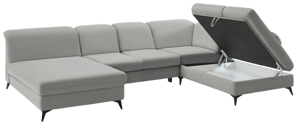 WOHNLANDSCHAFT  in Chenille Greige  - Greige/Schwarz, Design, Textil/Metall (198/369/255cm) - Beldomo Style