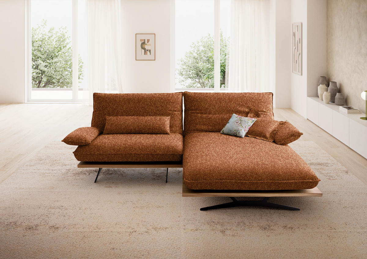 ECKSOFA Chenille, Flachgewebe Rostfarben, Wildeiche  - Wildeiche/Rostfarben, Design, Holz/Textil (284/161cm) - Koinor