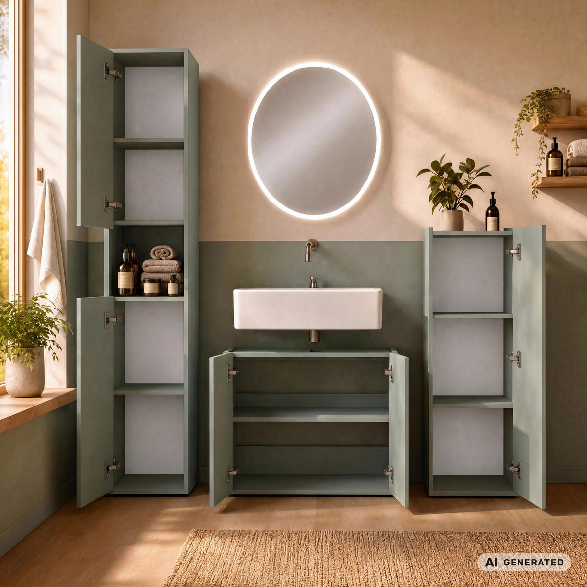 WASCHBECKENUNTERSCHRANK 80/62/35 cm  - Schilfgrün/Eichefarben, Trend, Holzwerkstoff/Kunststoff (80/62/35cm) - MID.YOU