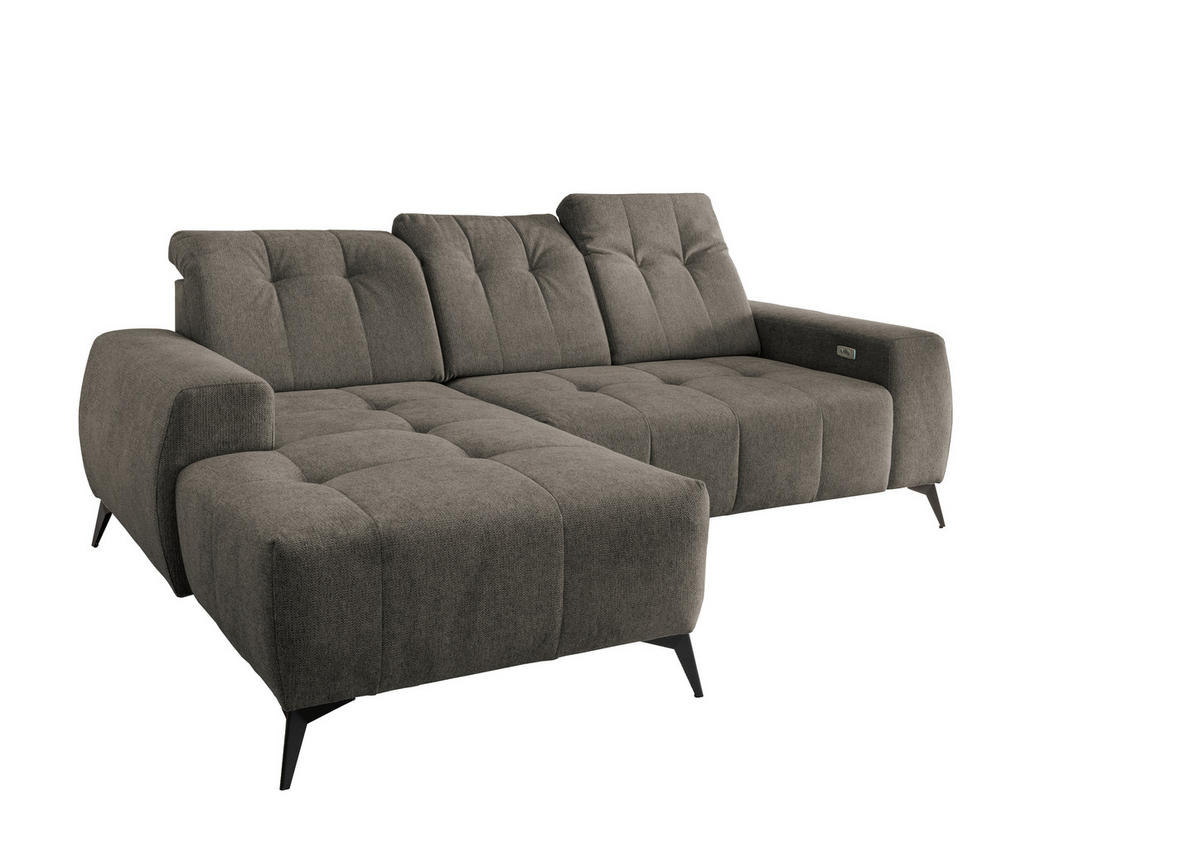 ECKSOFA in Chenille Graubraun  - Graubraun/Schwarz, Modern, Textil/Metall (180/258cm) - Livetastic