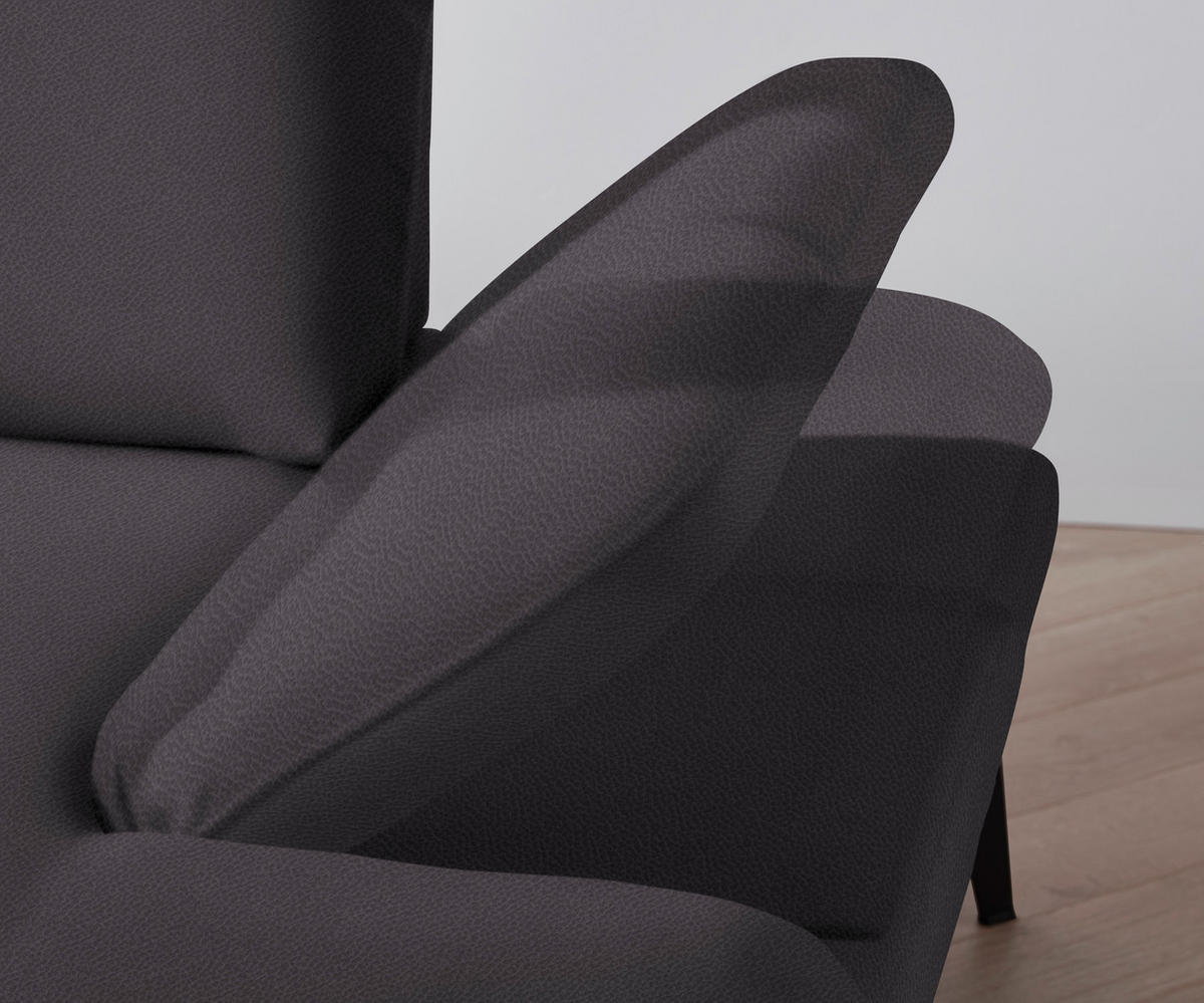 ECKSOFA in Flachgewebe Dunkelgrau  - Dunkelgrau/Schwarz, Design, Textil/Metall (180/289cm) - Stylife