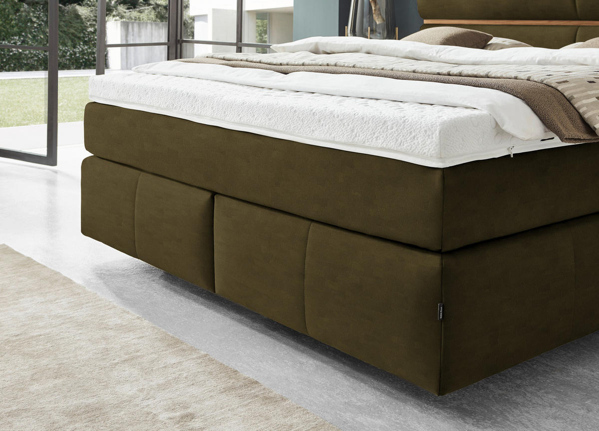 BOXSPRINGBETT 180/200 cm  in Olivgrün, Eichefarben  - Eichefarben/Schwarz, KONVENTIONELL, Holz/Kunststoff (180/200cm) - Dieter Knoll