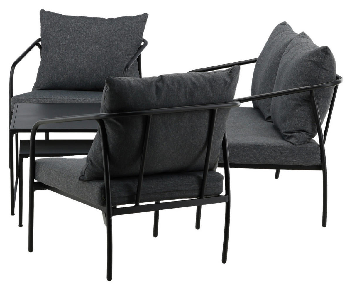 LOUNGEGARNITUR   Stahl  - Dunkelgrau/Schwarz, KONVENTIONELL, Textil/Metall - Gardenson