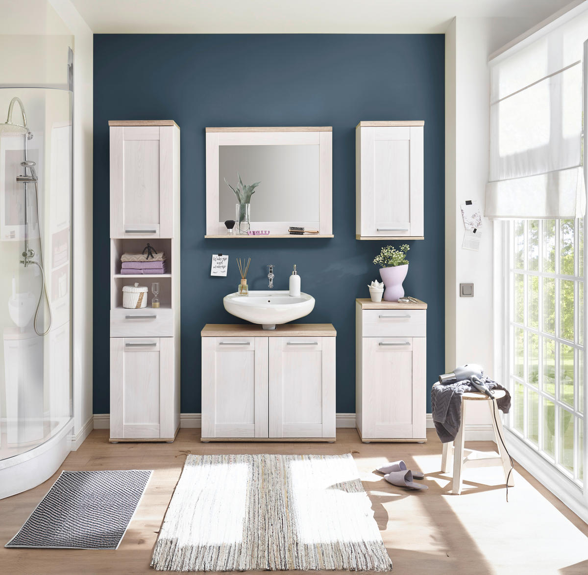 Mască Pentru Chiuvetă 80/66/32 cm  - argintiu/culoare lemn stejar, Romantik / Landhaus, plastic/material pe bază de lemn (80/66/32cm) - Landscape