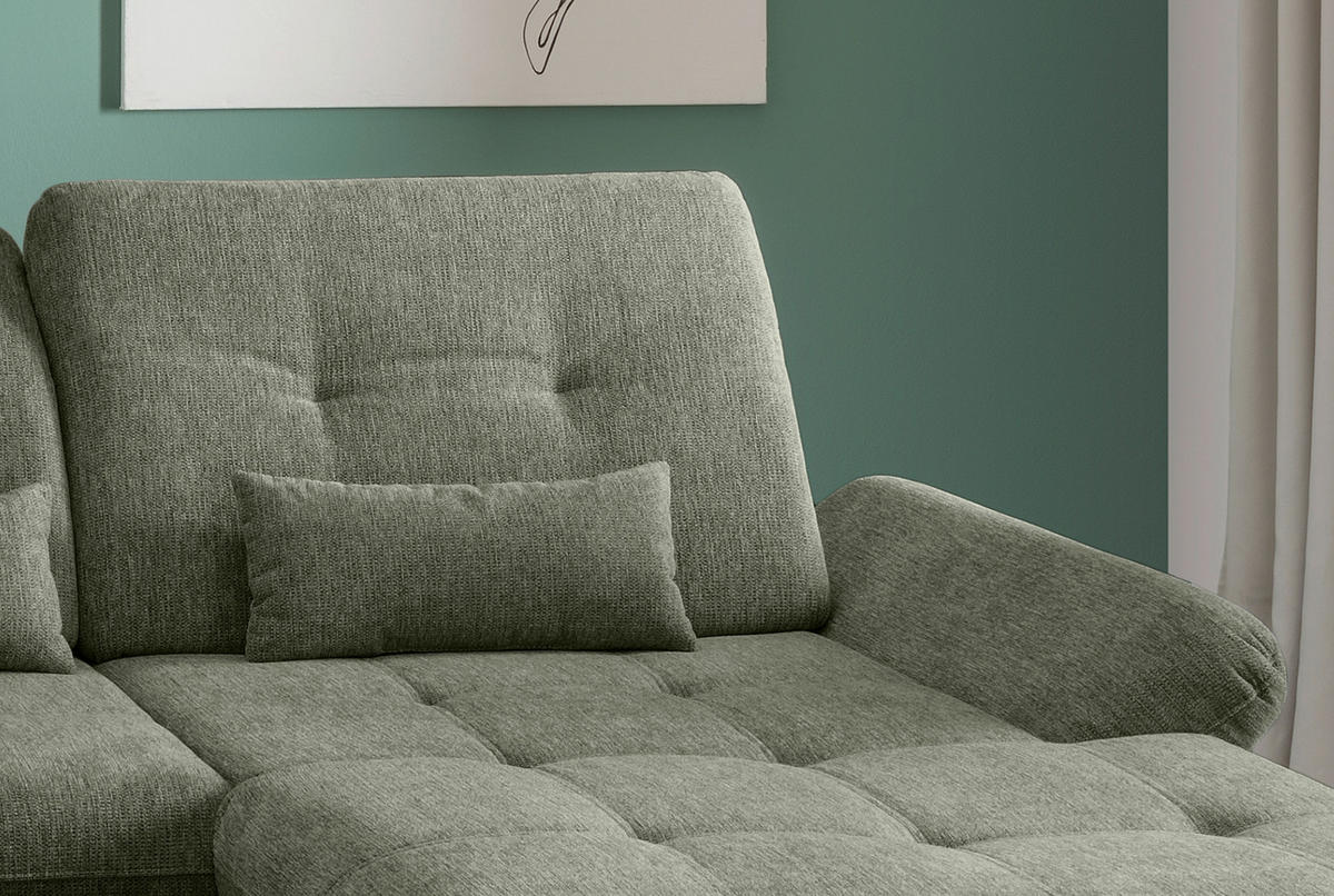 WOHNLANDSCHAFT in Chenille Dunkelgrün  - Chromfarben/Dunkelgrün, Design, Textil/Metall (254/376/195cm) - Livetastic