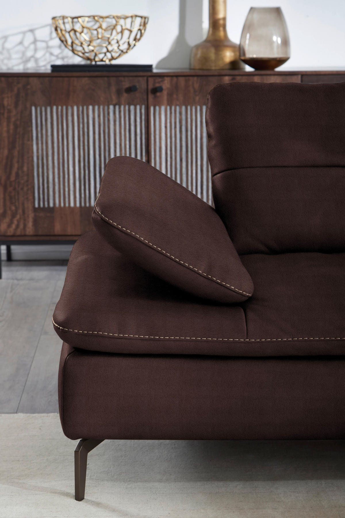 ECKSOFA in Echtleder Dunkelbraun  - Hellbraun/Dunkelbraun, Design, Leder/Metall (298/298cm) - Chilliano