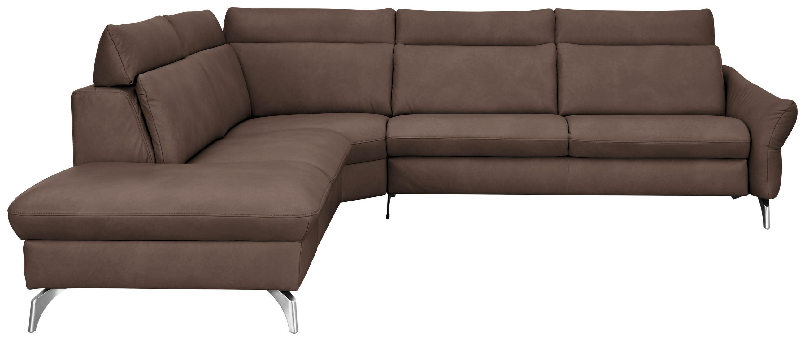 ECKSOFA in Echtleder Dunkelbraun  - Edelstahlfarben/Dunkelbraun, Konventionell, Leder/Metall (242/296cm) - Himolla Komfortklass