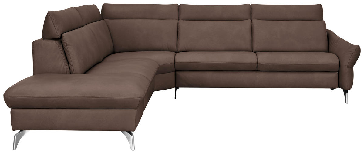 ECKSOFA in Echtleder Dunkelbraun  - Edelstahlfarben/Dunkelbraun, Konventionell, Leder/Metall (242/296cm) - Himolla Komfortklass