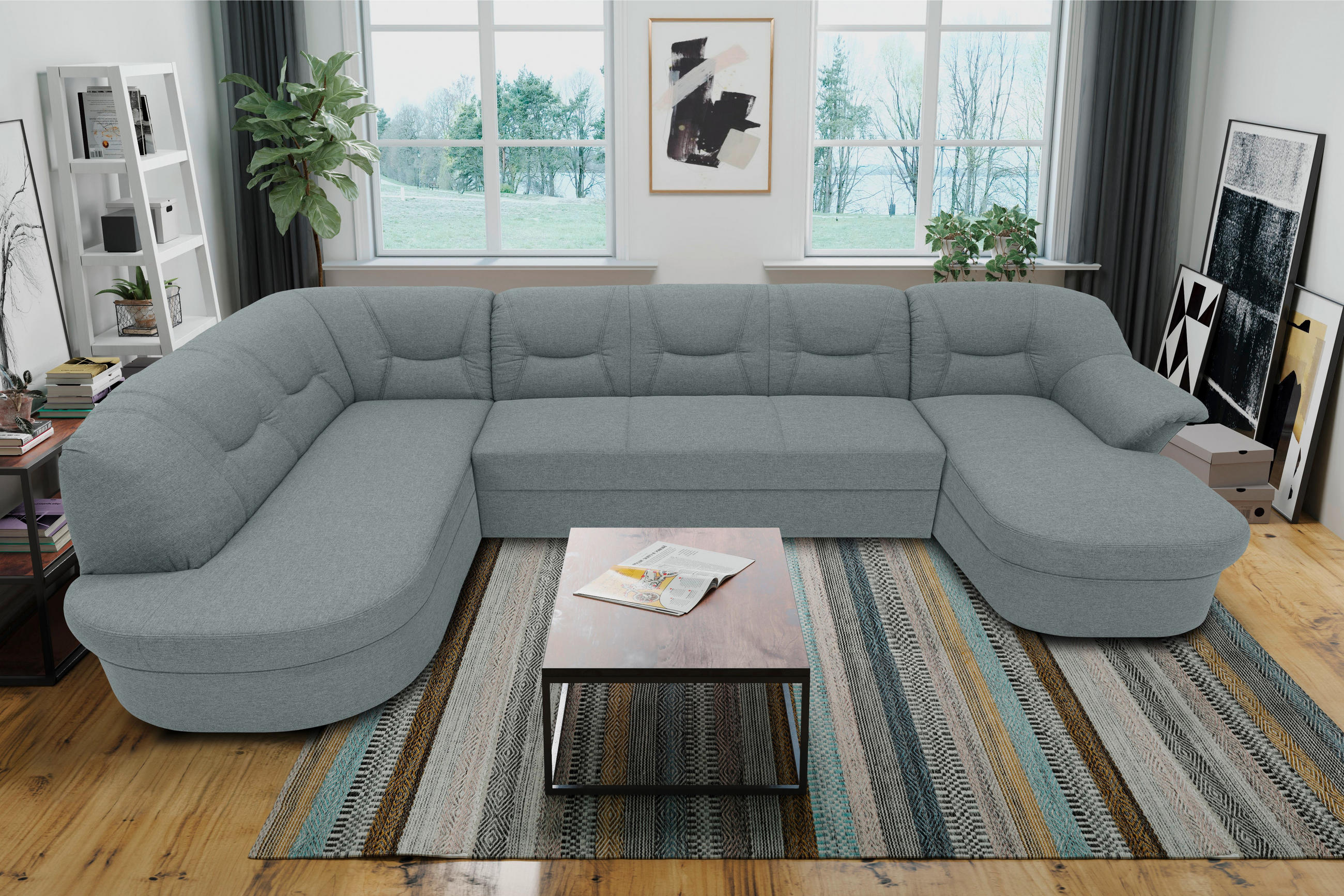 WOHNLANDSCHAFT Mintgrau Mikrofaser  - Mintgrau/Schwarz, KONVENTIONELL, Kunststoff/Textil (180/295/146cm) - MID.YOU