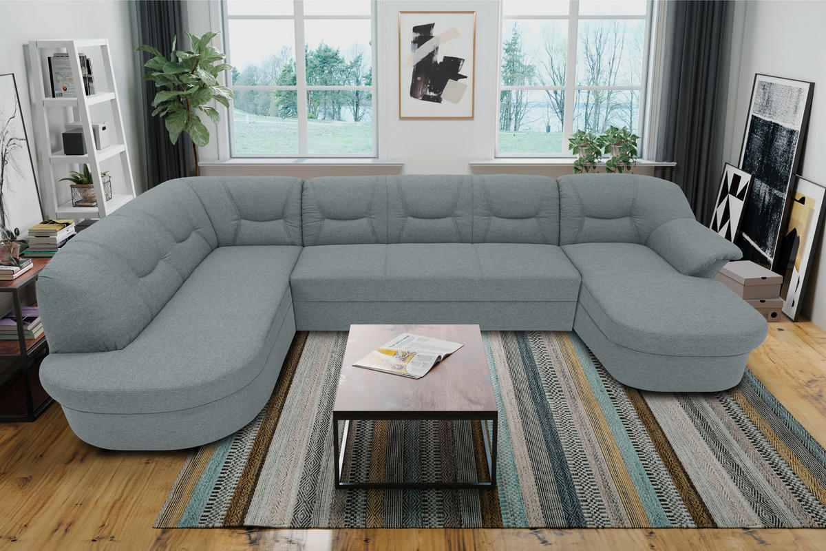 WOHNLANDSCHAFT Mintgrau Mikrofaser  - Mintgrau/Schwarz, KONVENTIONELL, Kunststoff/Textil (180/295/146cm) - MID.YOU
