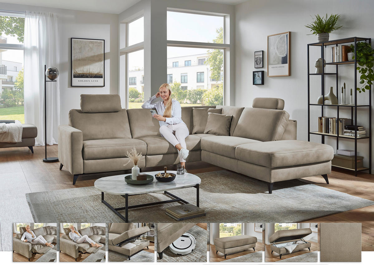 ECKSOFA Dieter Knoll Beigebraun Mikrofaser  - Beigebraun/Schwarz, Design, Textil/Metall (269/238cm) - Dieter Knoll