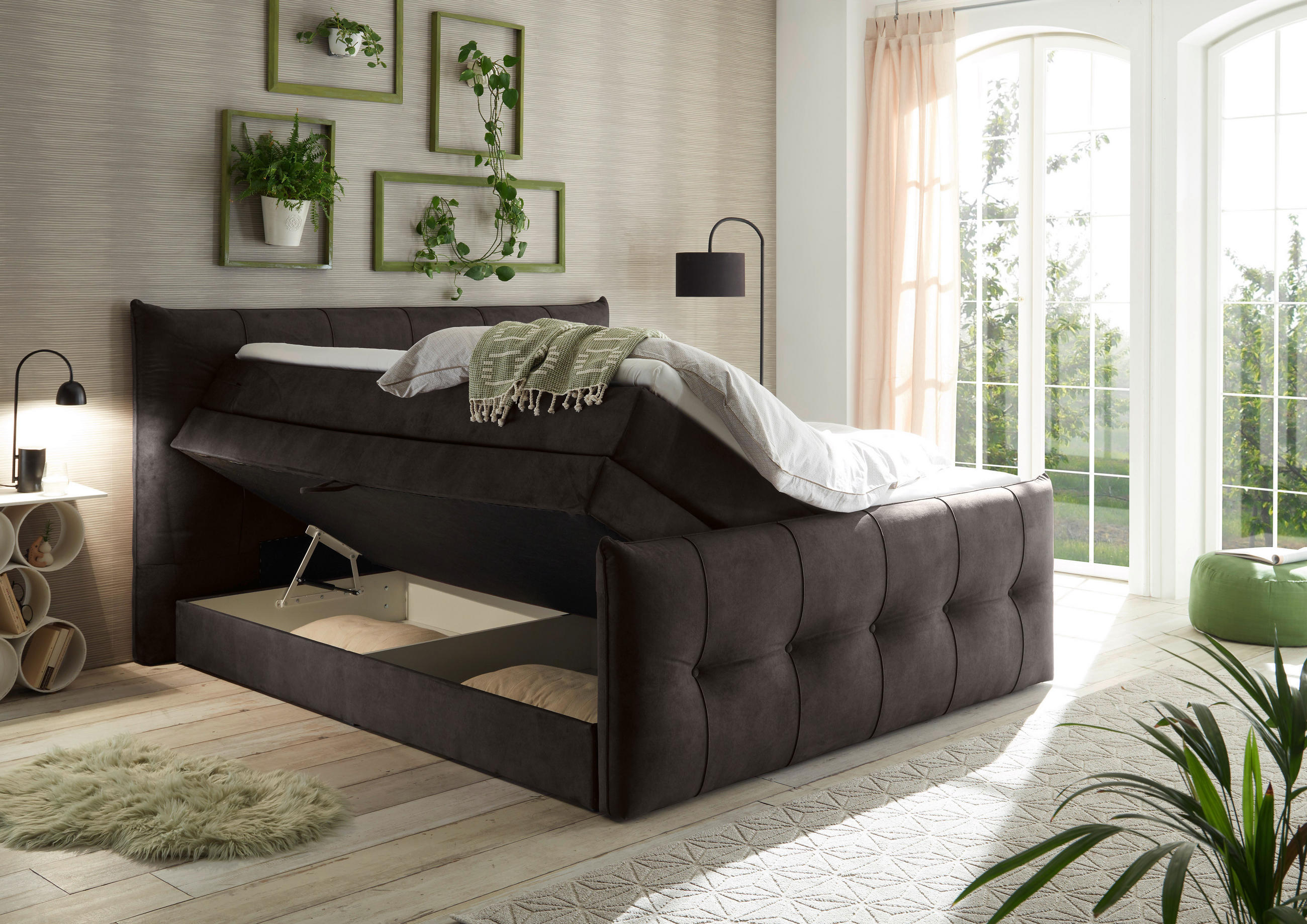BOXSPRINGBETT 180/200 cm  in Braun, Grau  - Schwarz/Braun, Konventionell, Kunststoff/Textil (180/200cm) - Esposa