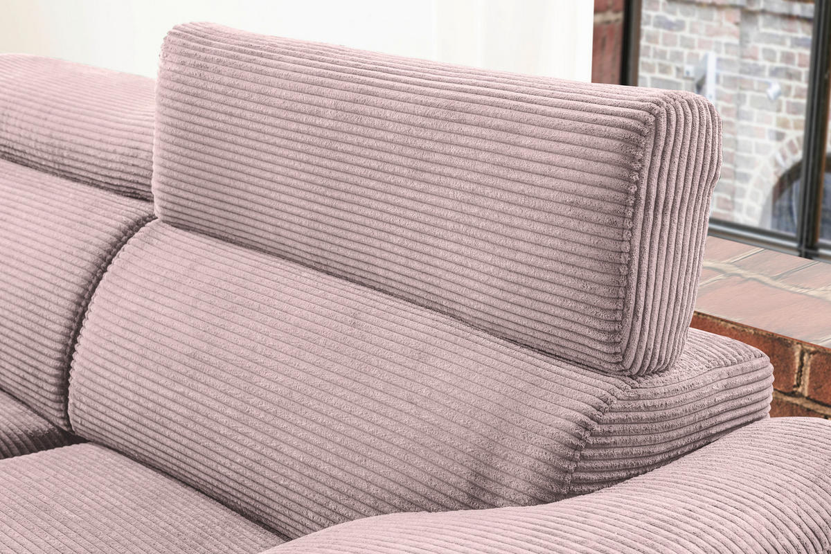 ECKSOFA in Cord Rosa  - Schwarz/Rosa, Design, Holz/Textil (174/270cm) - Pure Home Lifestyle