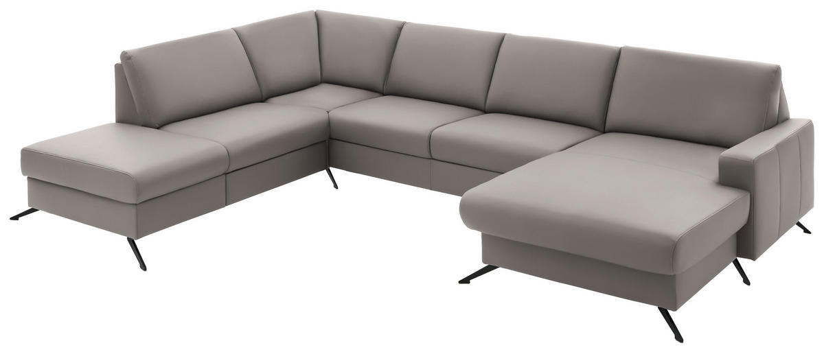 WOHNLANDSCHAFT in Echtleder Hellgrau  - Hellgrau/Schwarz, Design, Leder/Metall (233/339/165cm) - Beldomo Premium