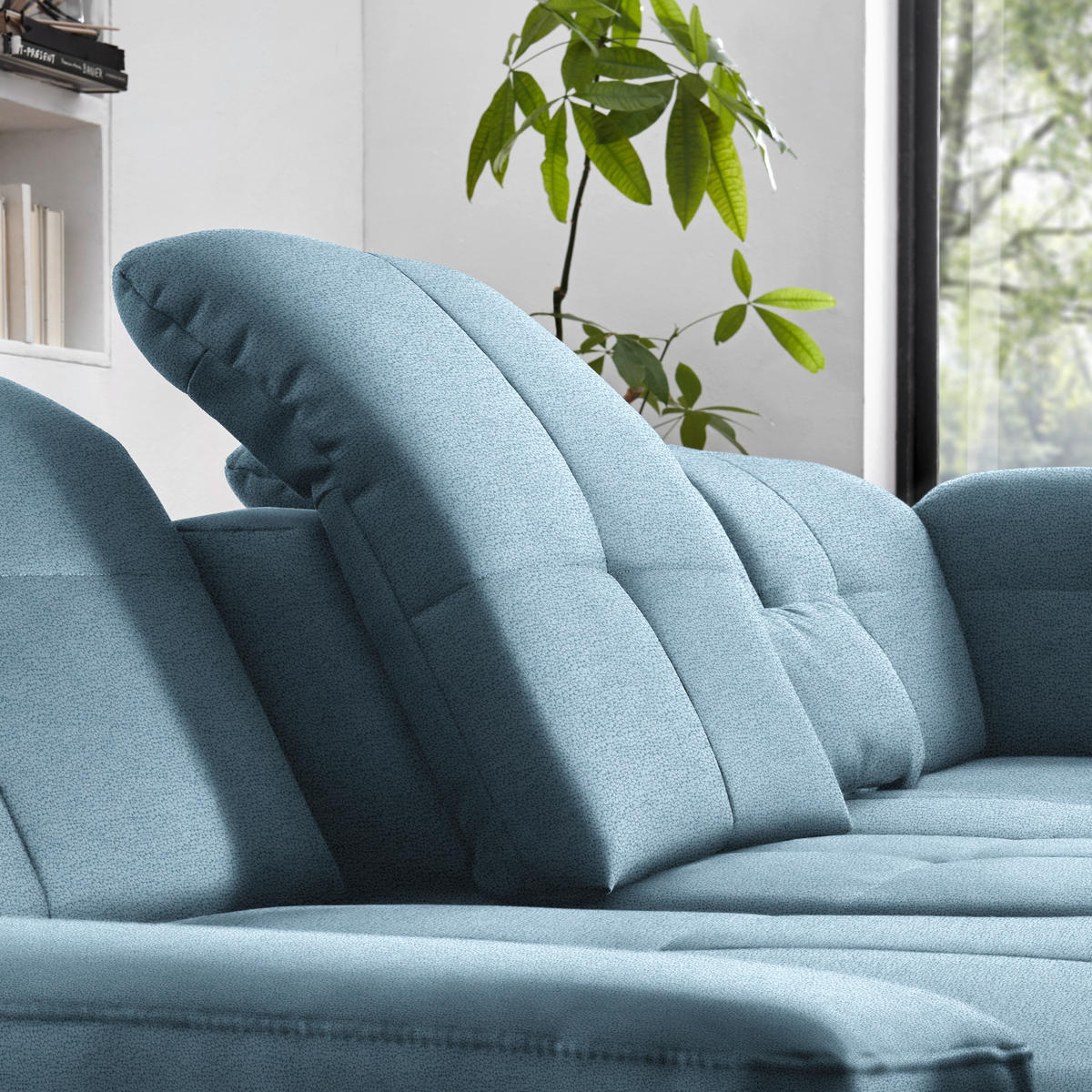 ECKSOFA  in Flachgewebe Hellblau  309/195 cm  - Chromfarben/Hellblau, Design, Textil (309/195cm) - Beldomo Style