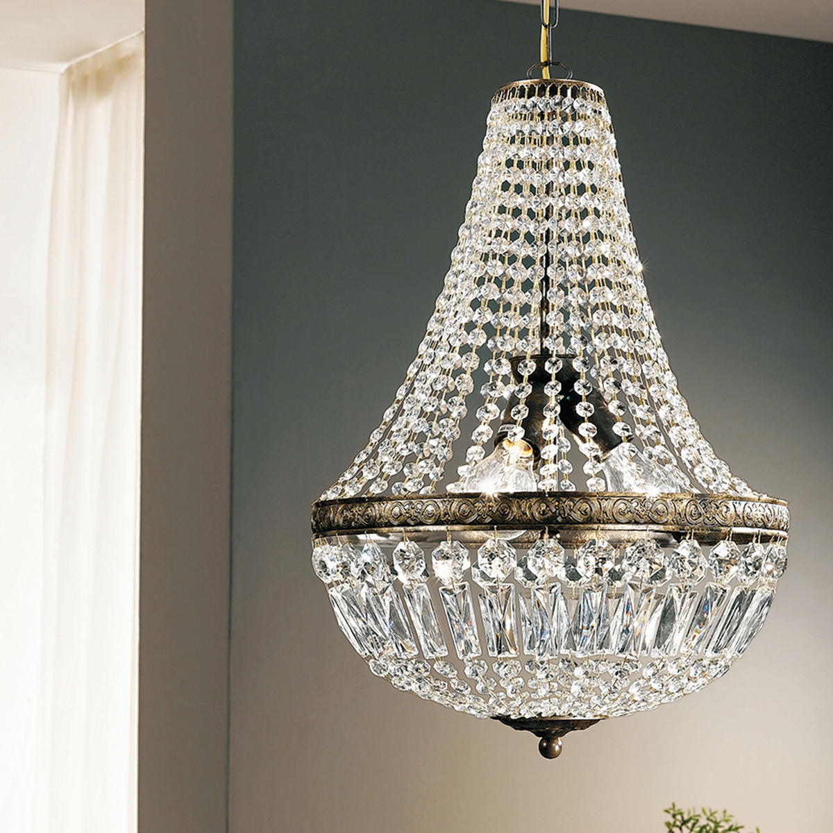 KRISTALL-HÄNGELEUCHTE 40/120 cm   - Bronzefarben, LIFESTYLE, Glas/Metall (40/120cm)