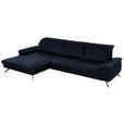 ECKSOFA in Echtleder Dunkelblau  - Schwarz/Dunkelblau, Design, Leder/Metall (193/328cm) - Dieter Knoll