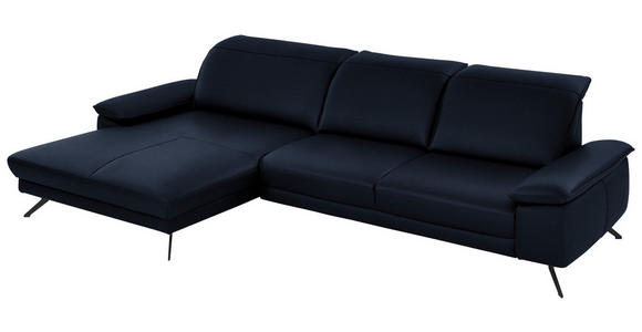 ECKSOFA in Echtleder Dunkelblau  - Schwarz/Dunkelblau, Design, Leder/Metall (193/328cm) - Dieter Knoll