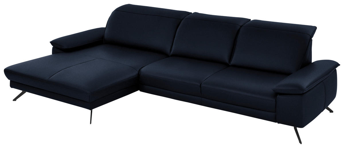 ECKSOFA in Echtleder Dunkelblau  - Schwarz/Dunkelblau, Design, Leder/Metall (193/328cm) - Dieter Knoll