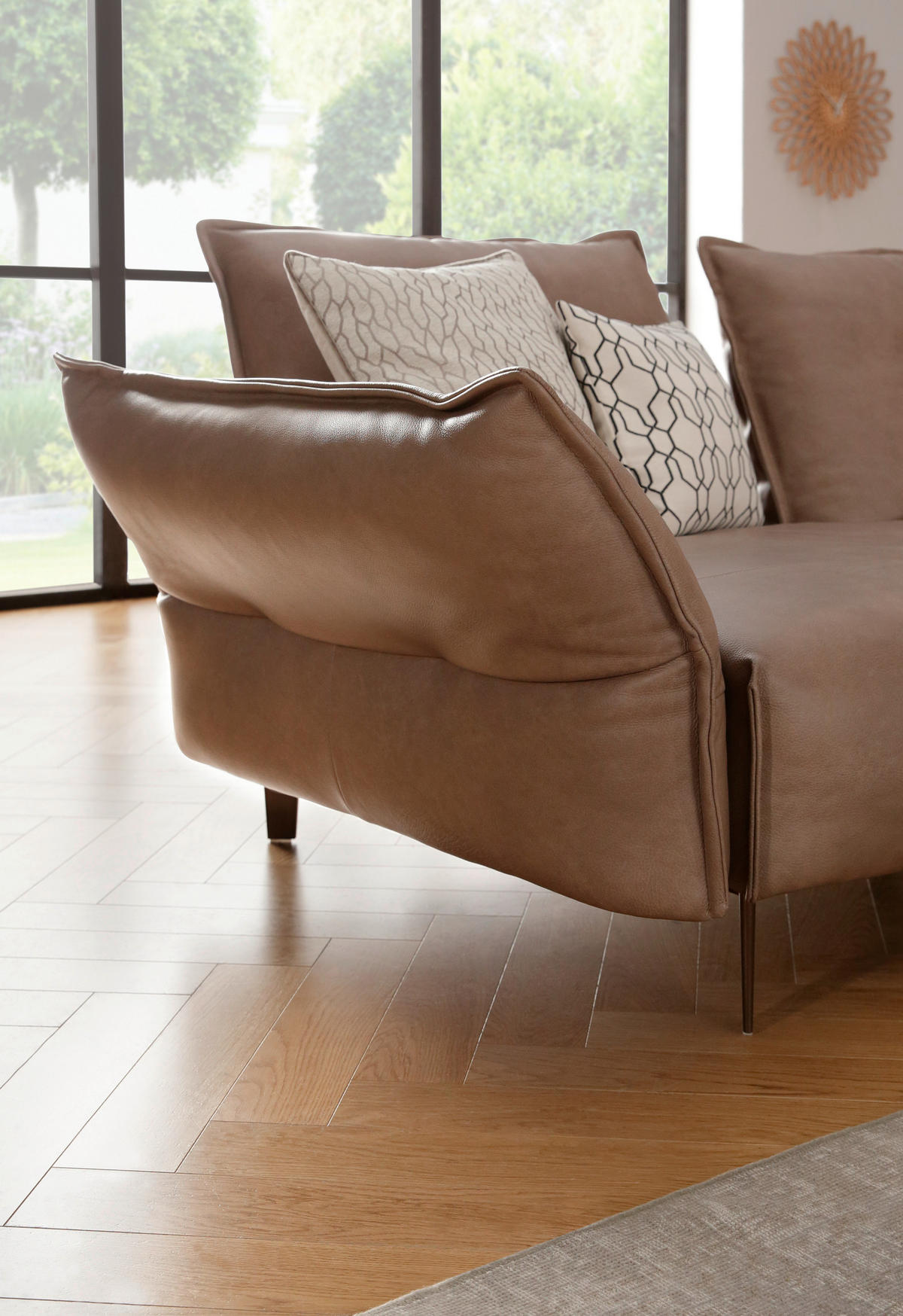 ECKSOFA in Echtleder Sandfarben  340/272 cm  - Sandfarben/Schwarz, Design, Leder/Metall (340/272cm) - W.Schillig